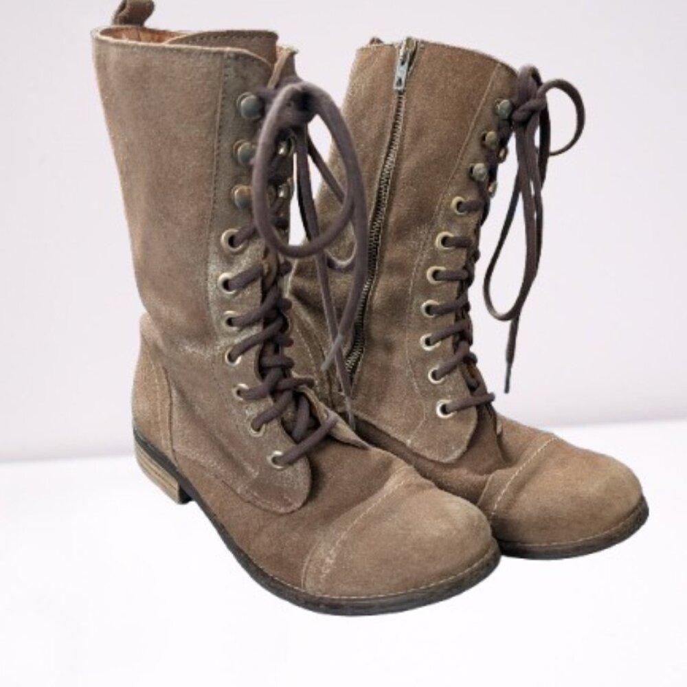 Brown Suede Lace-Up Boots